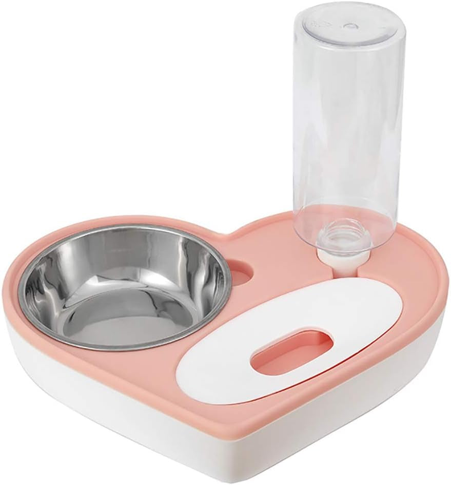 Cat Dog Food and Water Bowl Set, Pet Automatic Water Dispenser Detachable Cat&Dog Feeder Bowl No-Spill, 500Ml Capacity, Stainless Steel
