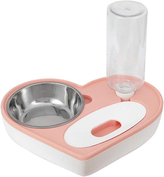 Cat Dog Food and Water Bowl Set, Pet Automatic Water Dispenser Detachable Cat&Dog Feeder Bowl No-Spill, 500Ml Capacity, Stainless Steel