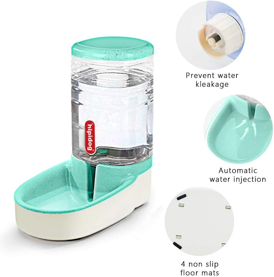 Automatic Cat Feeder Pet Water Dispenser Station for Dogs 1 Gallon Double Bowl Design for Cats or Small Pets(Green Water)