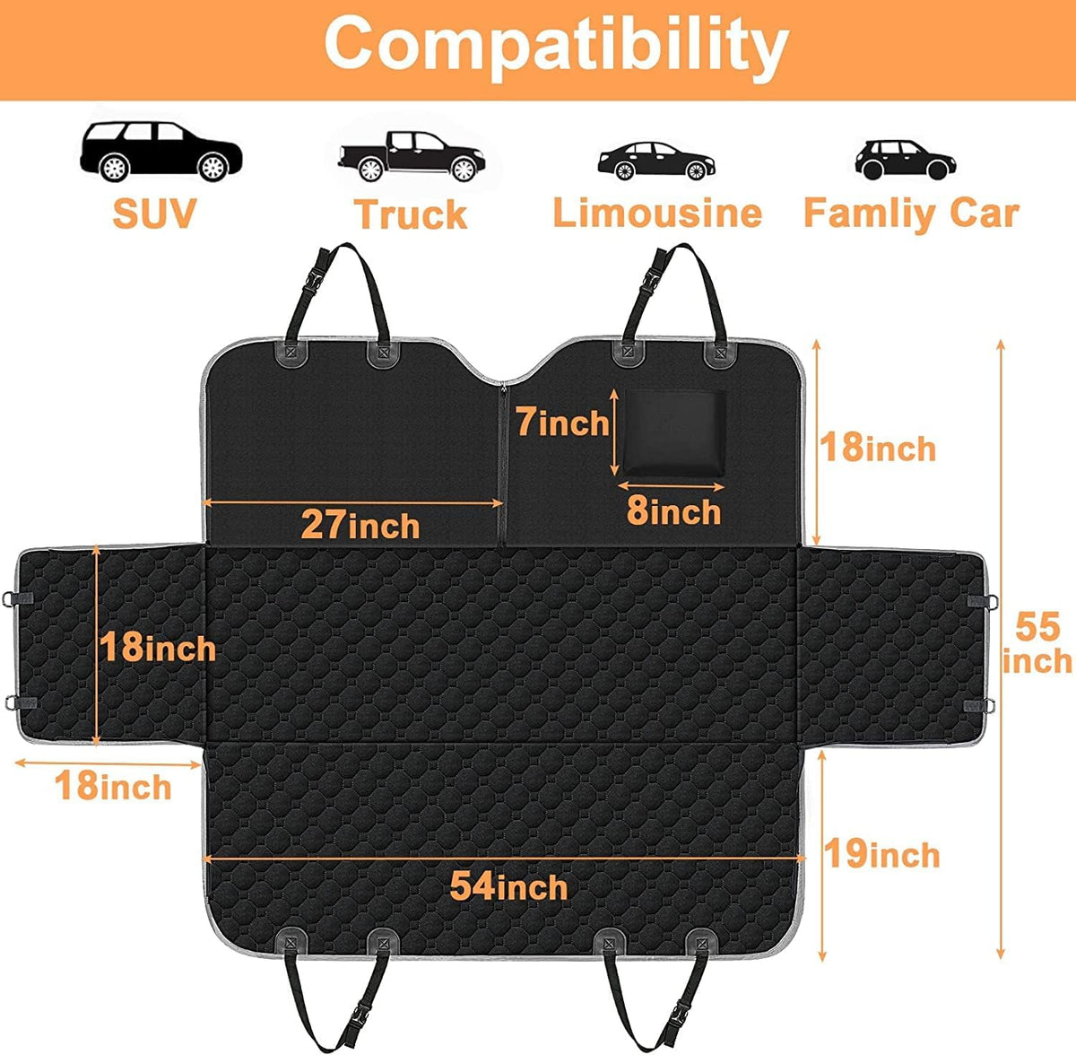 Dog Car Seat Cover for Back Seat, Waterproof Dog Hammock for Car