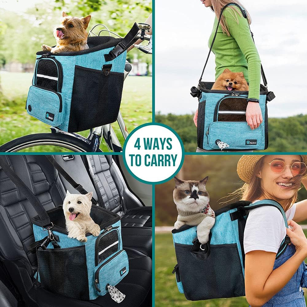 Dog Bike Basket, Soft-Sided Ventilated Pet Carrier Backpack, Blue