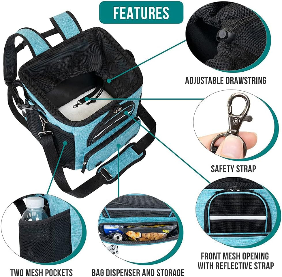Dog Bike Basket, Soft-Sided Ventilated Pet Carrier Backpack, Blue