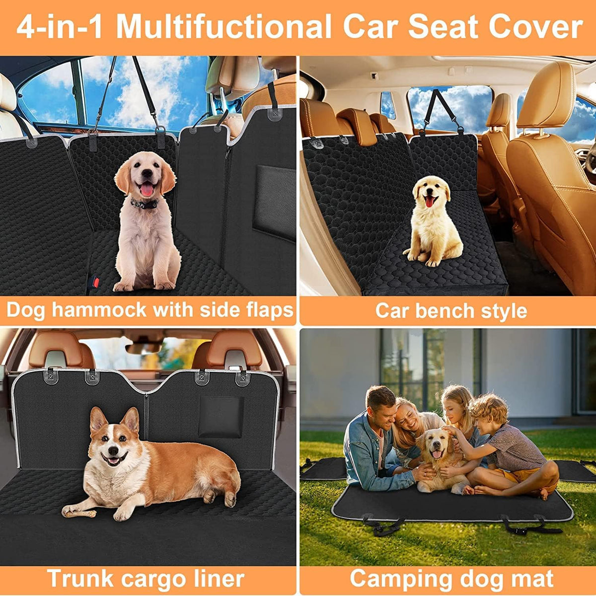 Dog Car Seat Cover for Back Seat, Waterproof Dog Hammock for Car