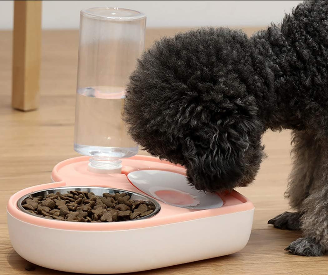 Cat Dog Food and Water Bowl Set, Pet Automatic Water Dispenser Detachable Cat&Dog Feeder Bowl No-Spill, 500Ml Capacity, Stainless Steel