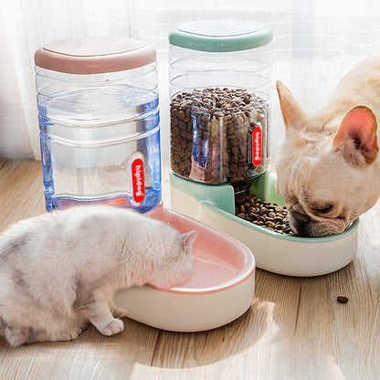 Automatic Cat Feeder Pet Water Dispenser Station for Dogs 1 Gallon Double Bowl Design for Cats or Small Pets(Green Water)