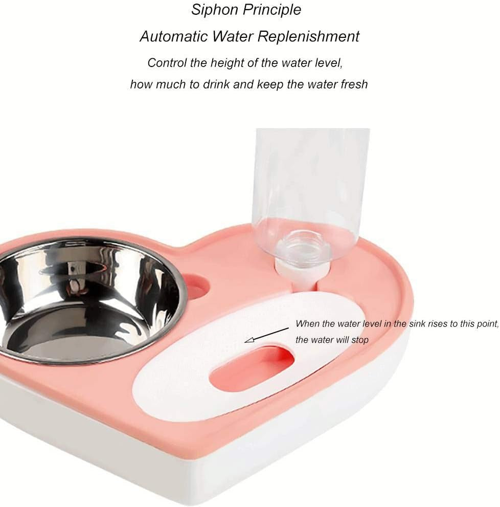 Cat Dog Food and Water Bowl Set, Pet Automatic Water Dispenser Detachable Cat&Dog Feeder Bowl No-Spill, 500Ml Capacity, Stainless Steel