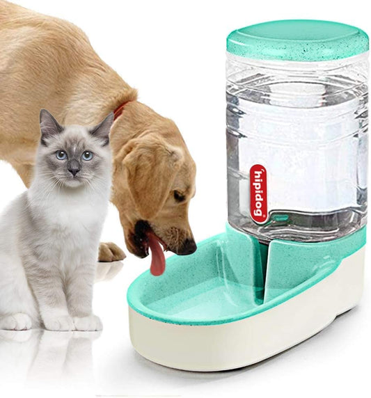 Automatic Cat Feeder Pet Water Dispenser Station for Dogs 1 Gallon Double Bowl Design for Cats or Small Pets(Green Water)