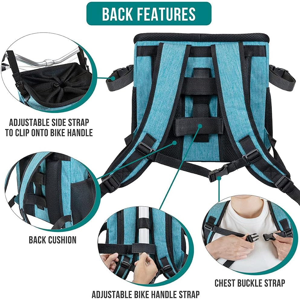 Dog Bike Basket, Soft-Sided Ventilated Pet Carrier Backpack, Blue