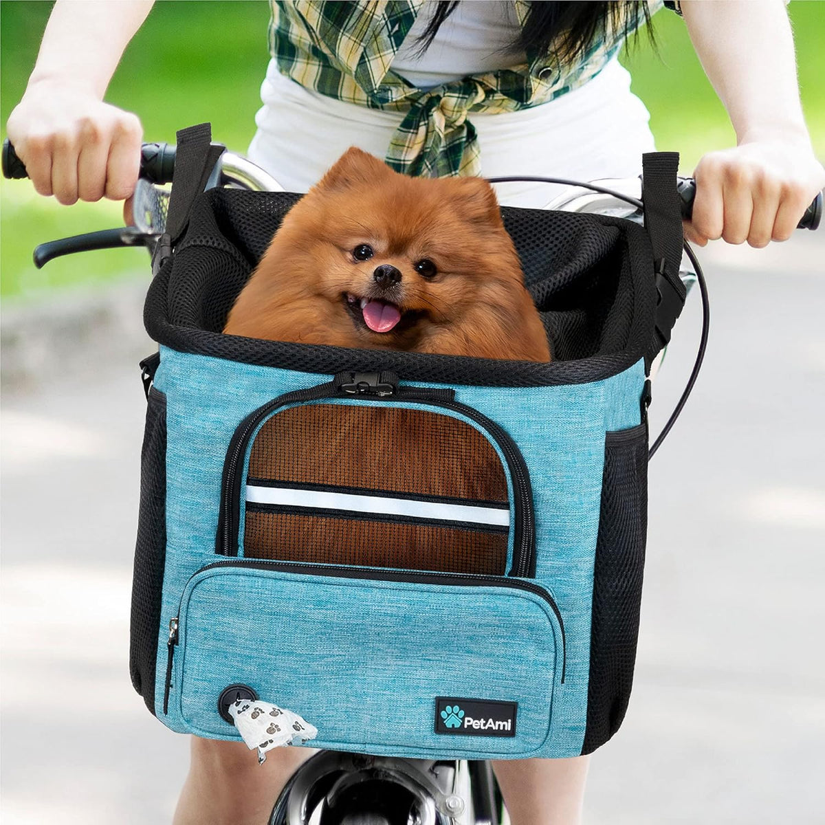 Dog Bike Basket, Soft-Sided Ventilated Pet Carrier Backpack, Blue