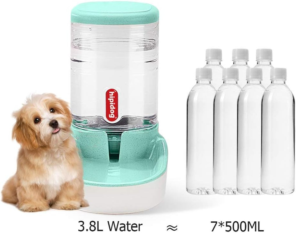 Automatic Cat Feeder Pet Water Dispenser Station for Dogs 1 Gallon Double Bowl Design for Cats or Small Pets(Green Water)