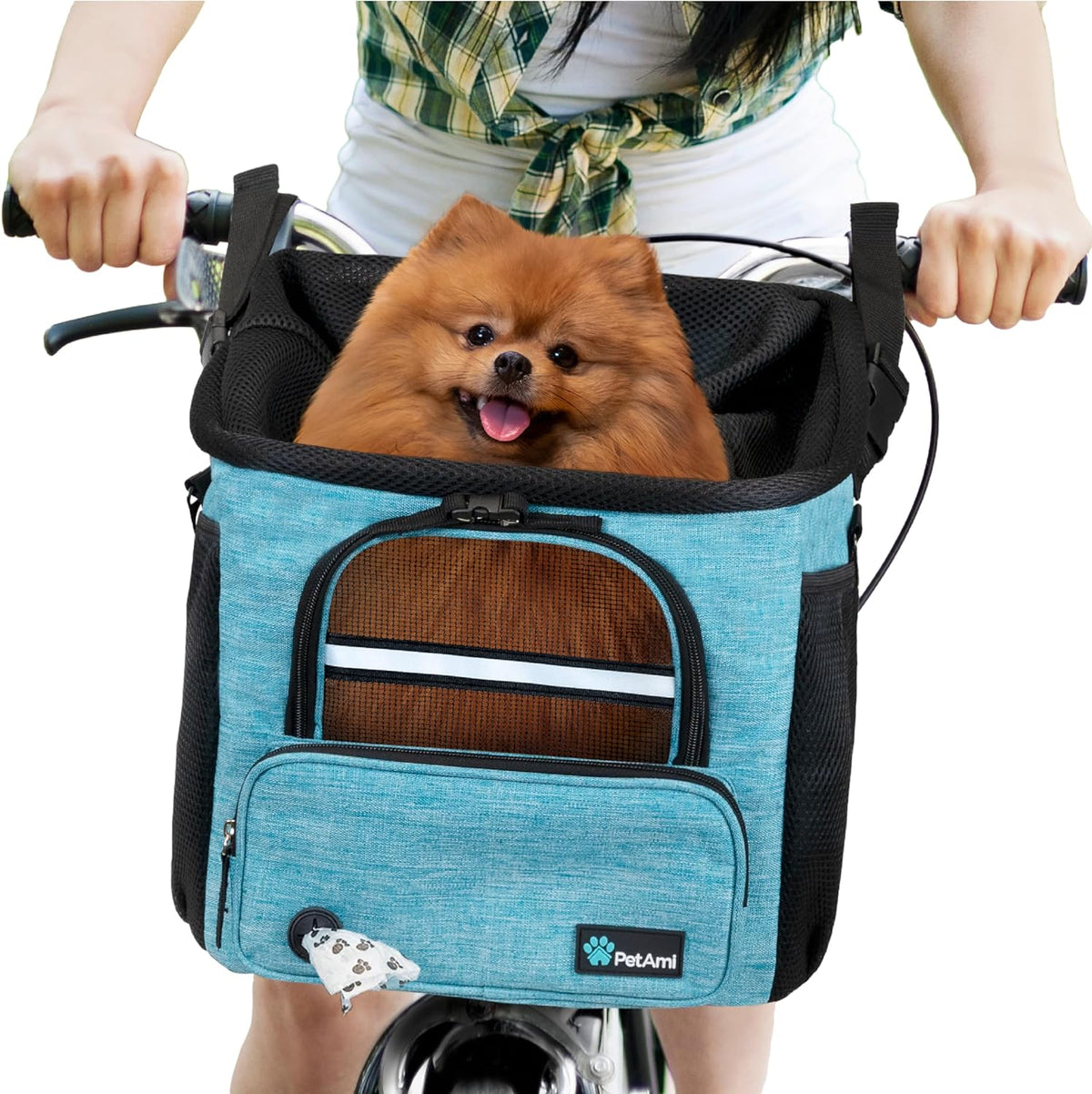Dog Bike Basket, Soft-Sided Ventilated Pet Carrier Backpack, Blue