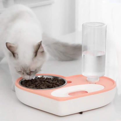Cat Dog Food and Water Bowl Set, Pet Automatic Water Dispenser Detachable Cat&Dog Feeder Bowl No-Spill, 500Ml Capacity, Stainless Steel