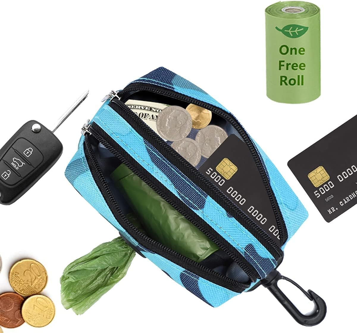 Poop Bag Holder 3 Pack - Dog Poop Bag Dispenser for Leash - Dog Waste Bag Holder Leash Attachment Protable,2 Lock Zipper,Large Capacity,600D Durable Fabric,Doggy Poop Bags Holder,Camo Pink Blue Green