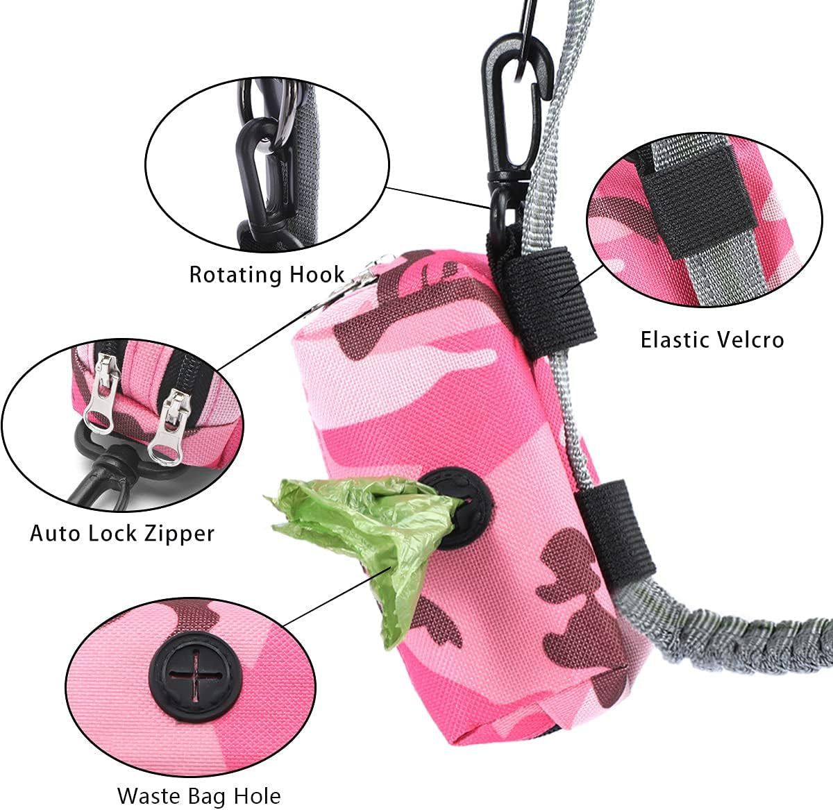 Poop Bag Holder 3 Pack - Dog Poop Bag Dispenser for Leash - Dog Waste Bag Holder Leash Attachment Protable,2 Lock Zipper,Large Capacity,600D Durable Fabric,Doggy Poop Bags Holder,Camo Pink Blue Green