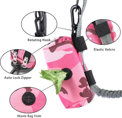 Poop Bag Holder 3 Pack - Dog Poop Bag Dispenser for Leash - Dog Waste Bag Holder Leash Attachment Protable,2 Lock Zipper,Large Capacity,600D Durable Fabric,Doggy Poop Bags Holder,Camo Pink Blue Green