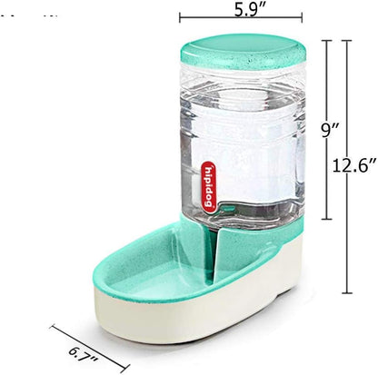Automatic Cat Feeder Pet Water Dispenser Station for Dogs 1 Gallon Double Bowl Design for Cats or Small Pets(Green Water)