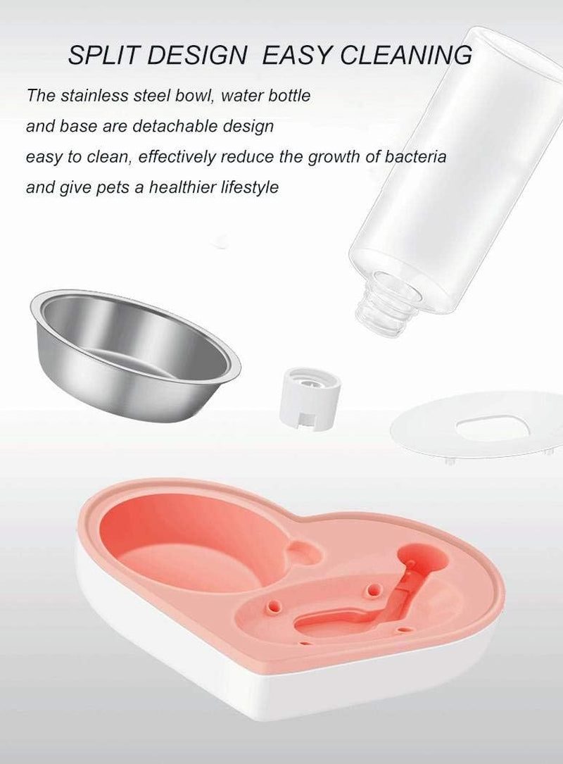 Cat Dog Food and Water Bowl Set, Pet Automatic Water Dispenser Detachable Cat&Dog Feeder Bowl No-Spill, 500Ml Capacity, Stainless Steel