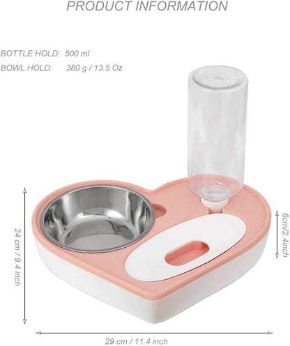 Cat Dog Food and Water Bowl Set, Pet Automatic Water Dispenser Detachable Cat&Dog Feeder Bowl No-Spill, 500Ml Capacity, Stainless Steel