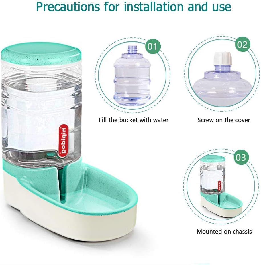 Automatic Cat Feeder Pet Water Dispenser Station for Dogs 1 Gallon Double Bowl Design for Cats or Small Pets(Green Water)