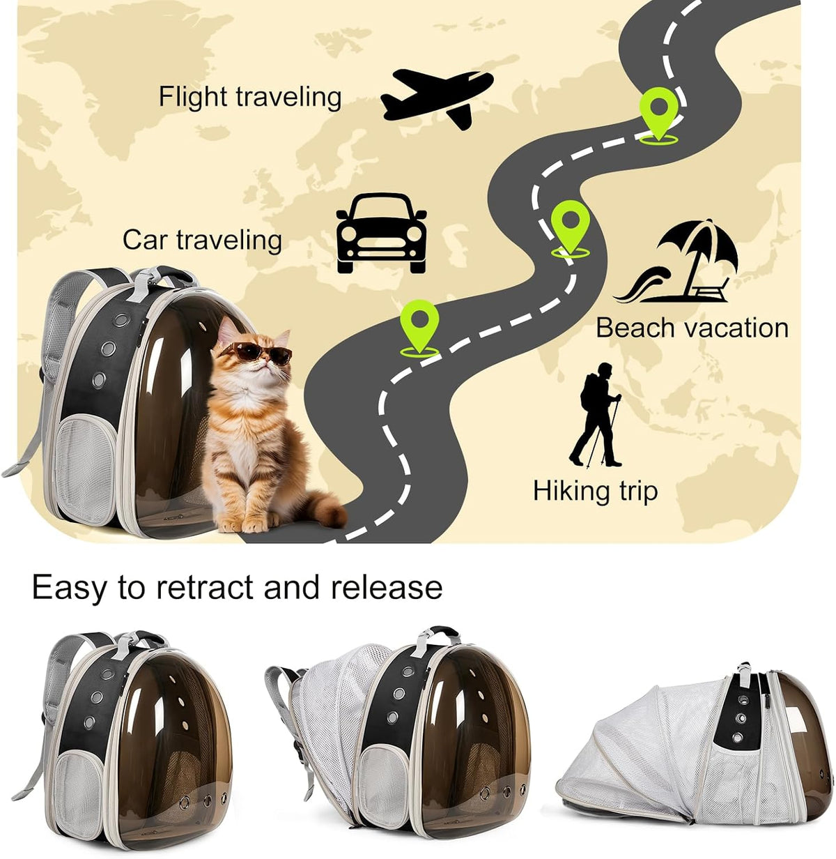 Dual Expandable Polarized Cat Backpack Carrier